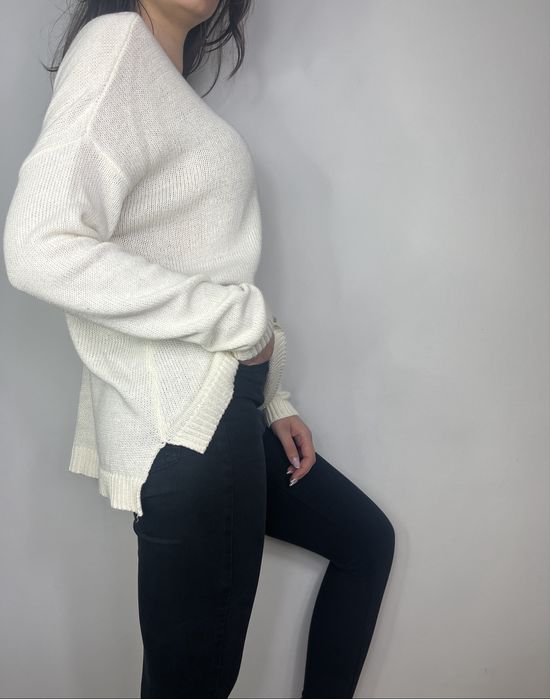 Biały sweter bawełniany z dekoltem na plecach Forever 21 rozmiar M