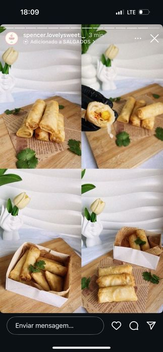 Salgados, chamusas de carne e crepes de legumes