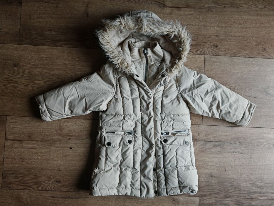 Ciepła Dłuższa Kurtka Zimowa - Kremowa/Ecru - Rozmiar 4 lata (104 cm)