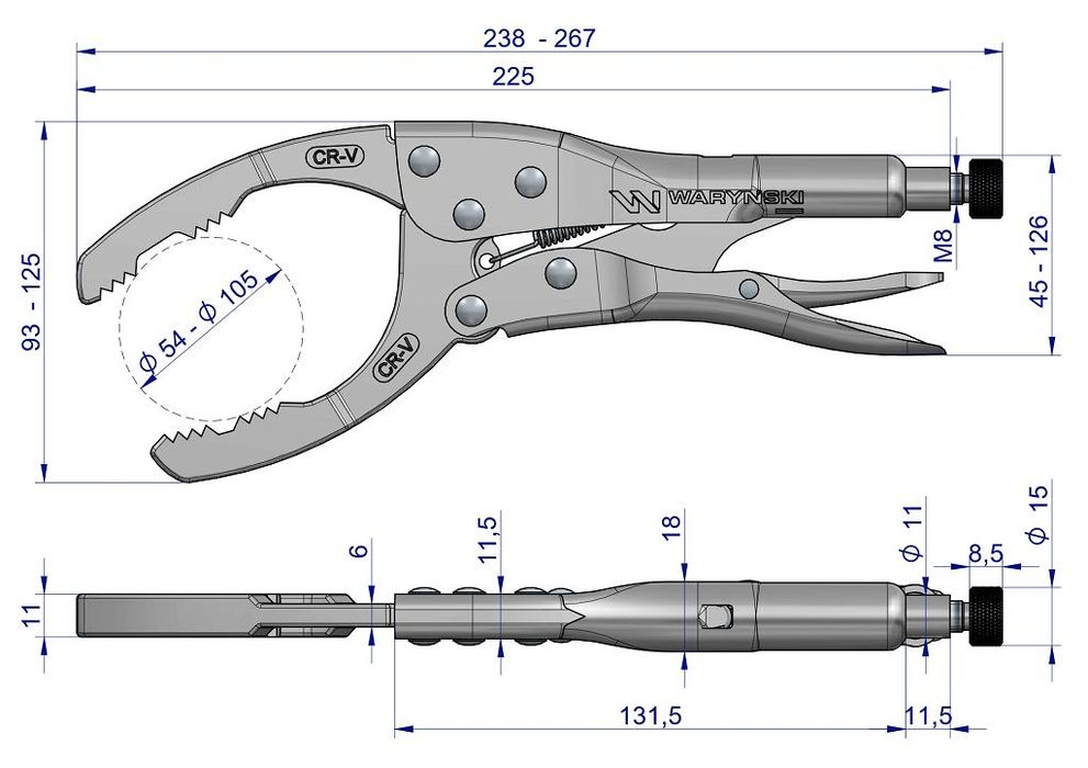 Szczypcoklucz do filtrów ze stali CrV Waryński Solidny KLucz