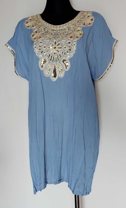 Sukienka tunika ze złotym zdobieniem M - L