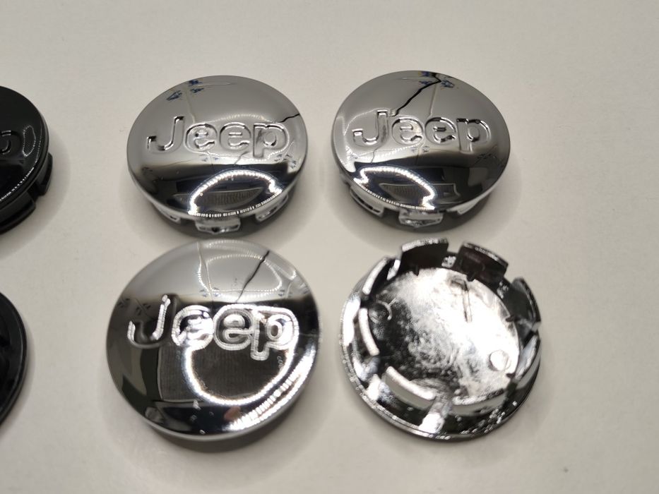 4 Centros Jante Jeep 56mm Tampas Cubos Rodas Cromado Preto Grand Cherokee Renegade Compass Wrangler Novo