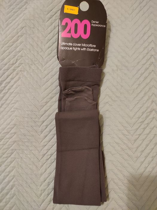 Grube rajstopy damskie szare L Primark nowe.