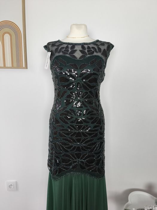 Suknia typu flapper S/ M, nowa z metką, ciemnozielona, suknia wieczoro