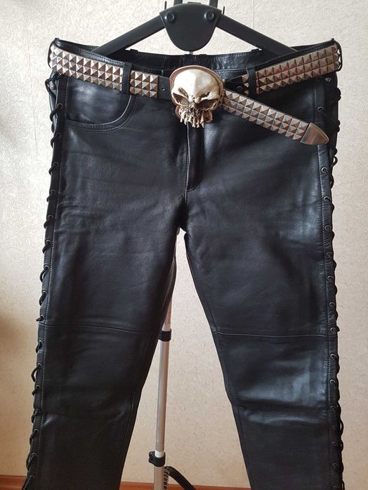 Кожаные Стильные Байкерские Штаны