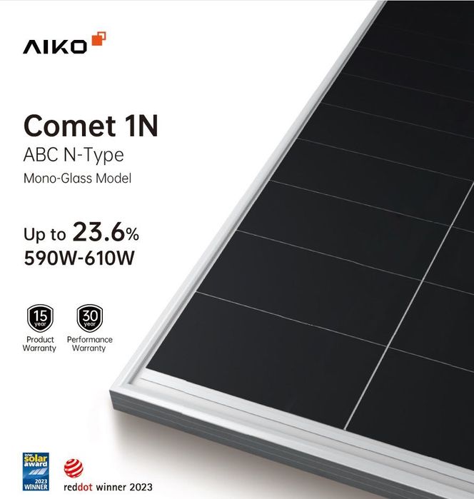 3 Painéis Solares Aiko 595W Bifaciais – Novos, Selados