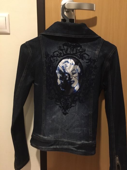 Casaco de ganga, estilo biker, tamanho XS