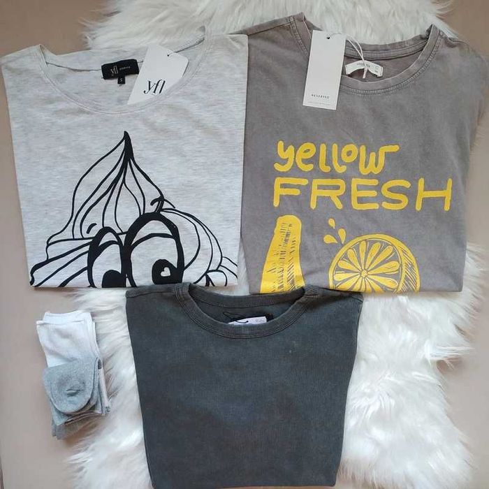 Zestaw paka szarych t-shirt ów na S kę & skarpetki