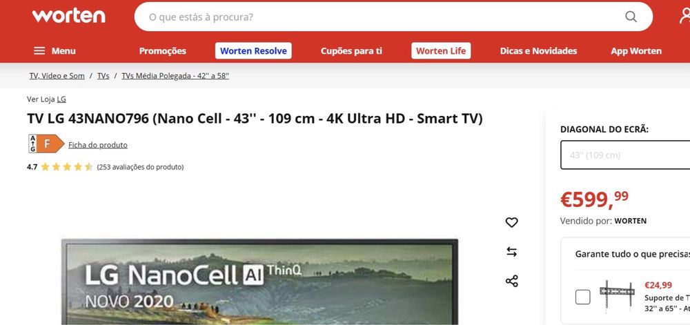 TV LG 43” Nano 796 NE