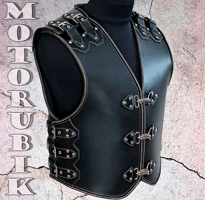 Байкерський шкіряний жилет, теляча шкіра.