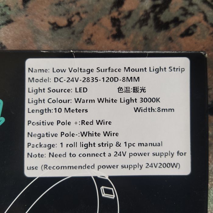 Nowa Taśma Led 10m 24V 8mm Ciepły Biały 3000K