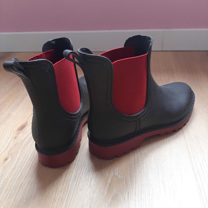 Botins Chuva Senhora Preto e Vermelho T.37