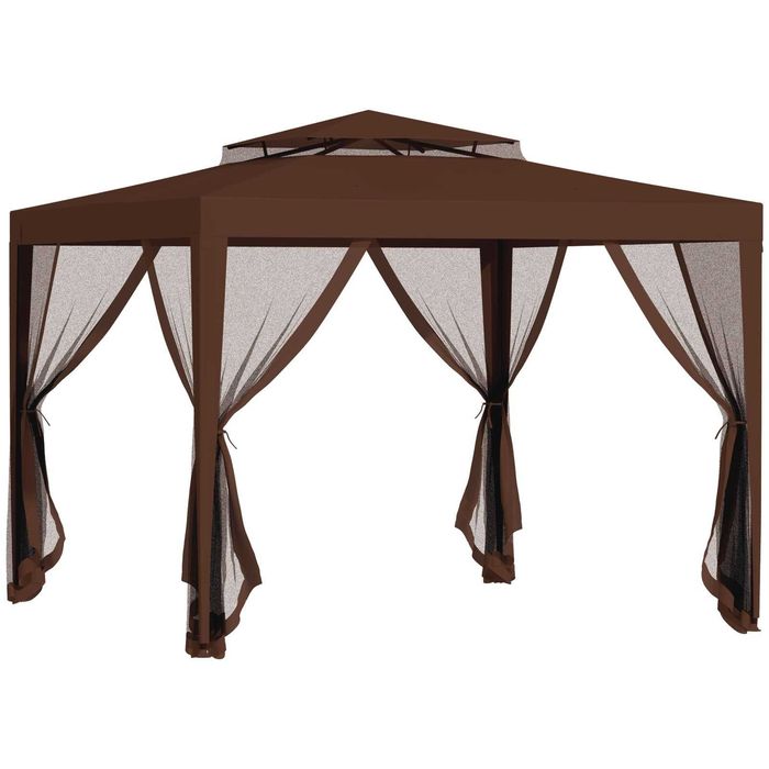 Pérgola quadrada 297x297x268 cm com teto ventilado e cortinas