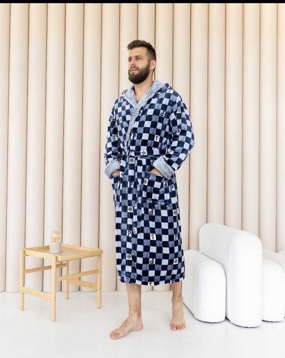 Мужской махровый халат на запах с капюшоном / мужской халат XL-6XL