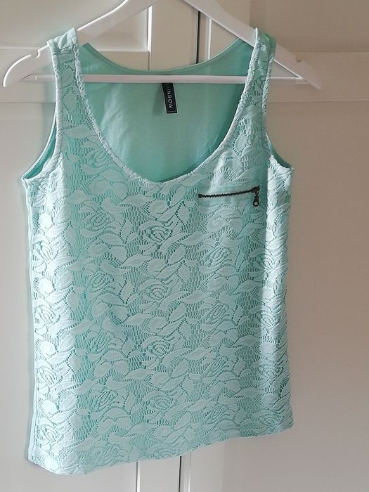 Top bluzka Bonprix Rainbow boho hippie przód a'la koronka kolor miętow