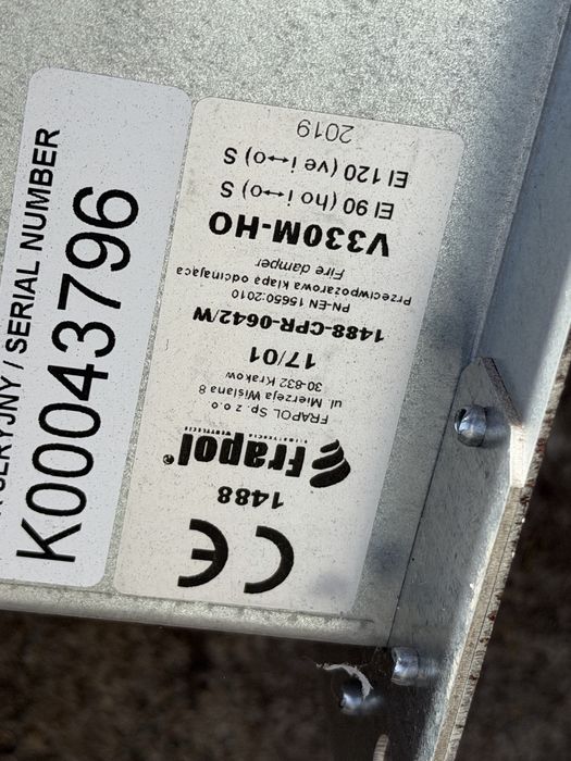 Klapa przeciw pożarowa Frapol różne wymiary