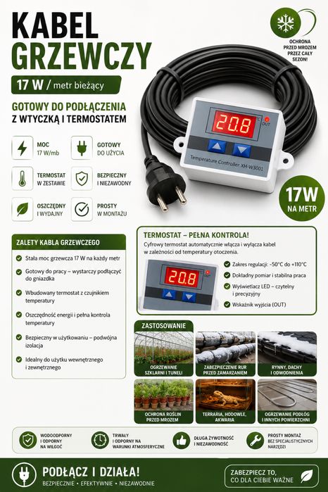 Kabel grzewczy z termostatem