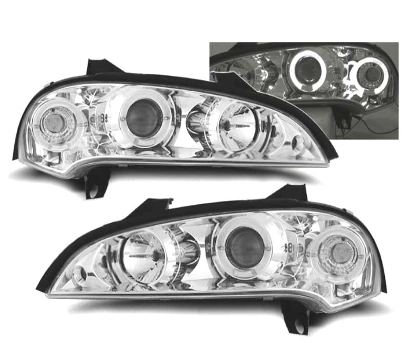 FARÓIS FRONTAIS ANGEL EYES PARA OPEL TIGRA 94-00. FUNDO CROMADO
