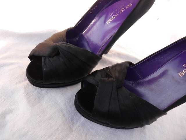 Sergio Rossi satyna włoskie vero cuoio skórzane szpilki platforma 36