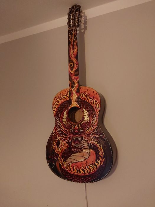 Lampa, gitara, obraz, smok ,ręcznie malowana