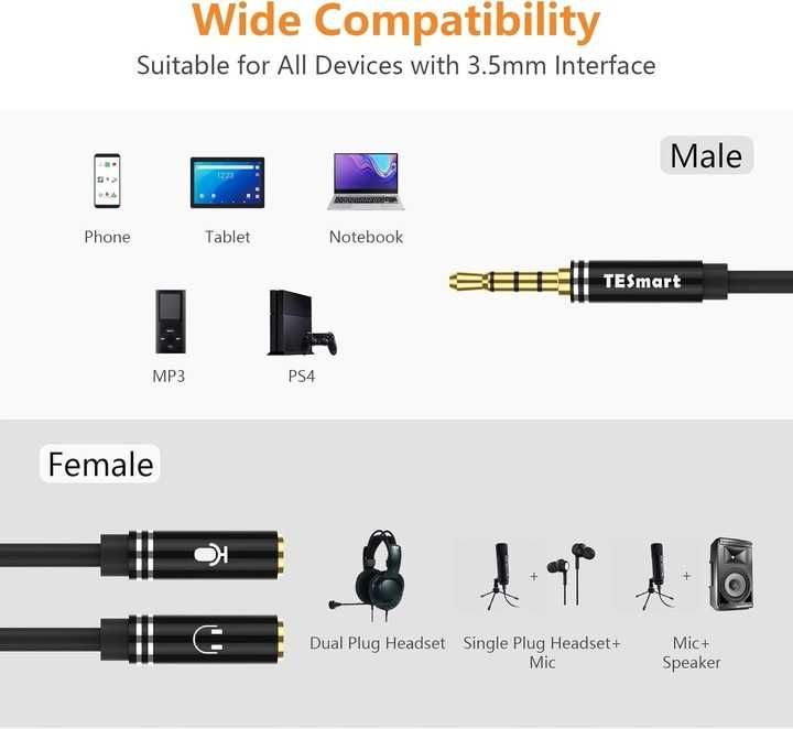 Adapter rozgałęźnik miniJack męski na 2x miniJack żeński
