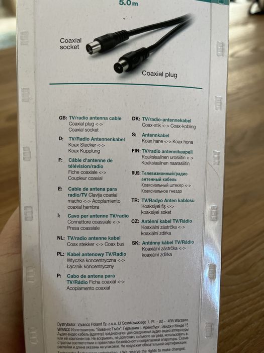 Kabel antenowy Vivanco 5 metrów nowy