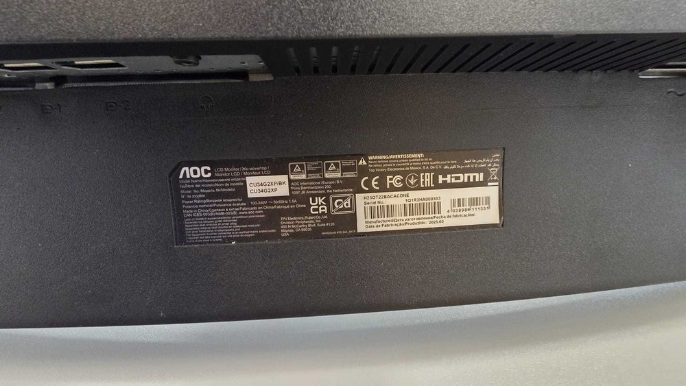 Monitor Curvo AOC CU34G2XP/BK (34''-QHD-Led VA) - PARA PEÇAS
