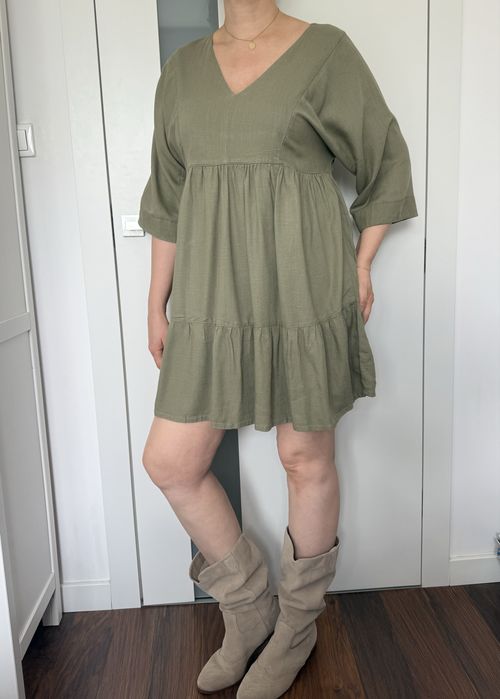 Next krótka sukienka lniana khaki
