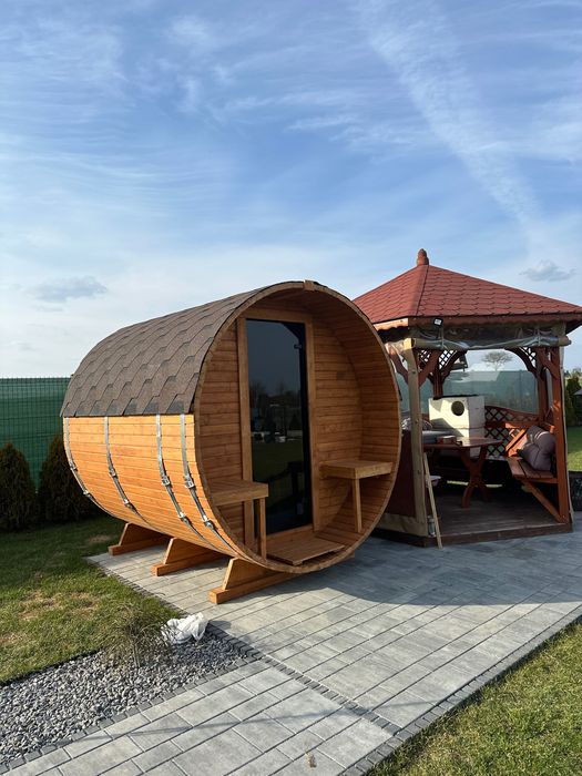 ZŁOŻONA Sauna ogrodowa beczka z piecem harvia 9kw