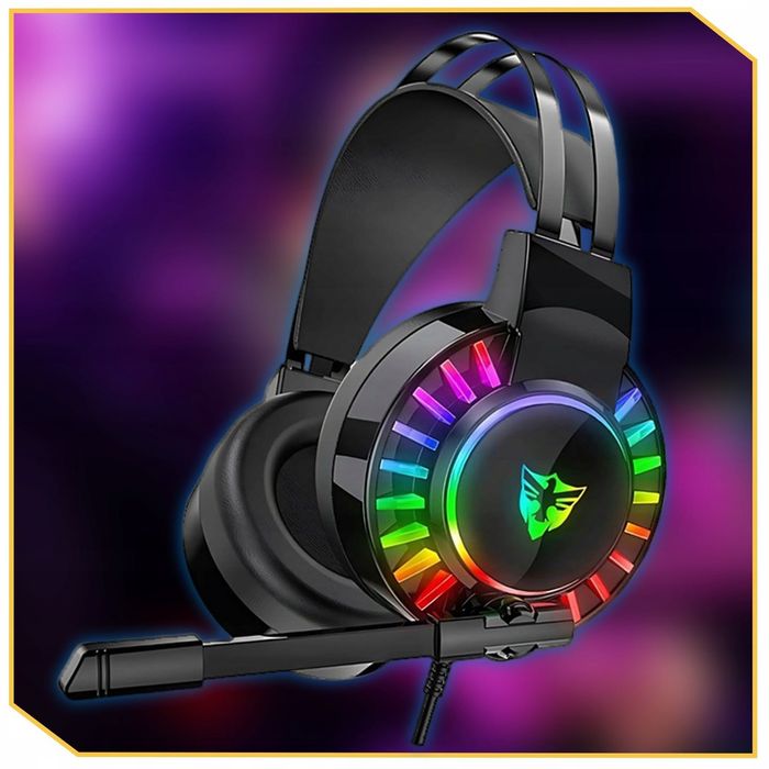 Słuchawki Gamingowe Dla Graczy Przewodowe Z Mikrofonem Rgb Pc Nauszne