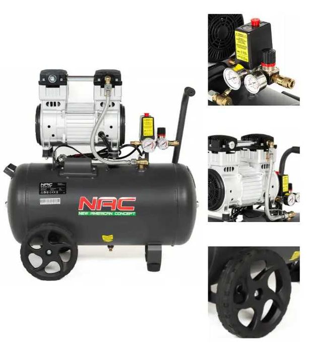Компресор безмасляний 2-х циліндровий NAC 50 л 2000 Вт 10 бар 210 л/хв