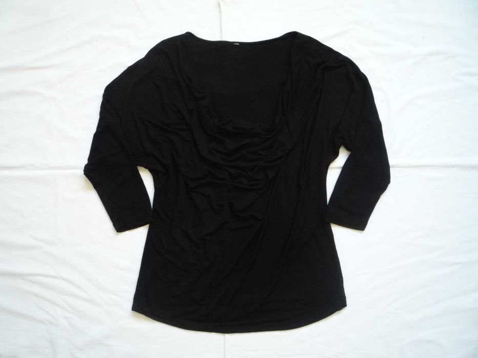 Reserved 40/L Czarna bluzka Oversize Dekolt woda 3/4 rękaw