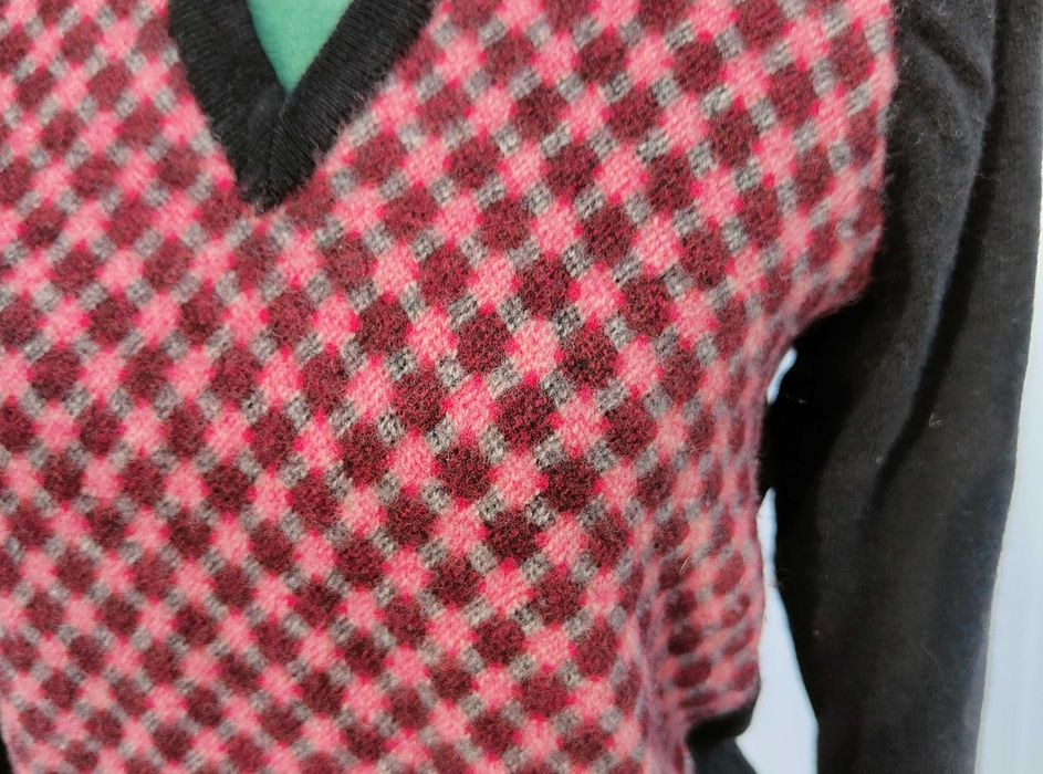 Sweter wełniany Gant M 38 wełna czarny czerwony szachownika kratka