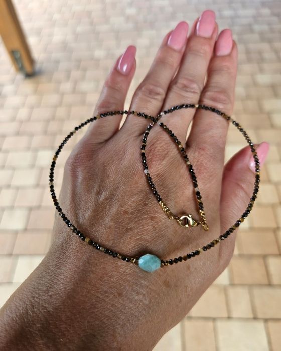 Naszyjnik Choker z Kamieni Naturalnych Tygrysie Oko Amazonit Hematyty