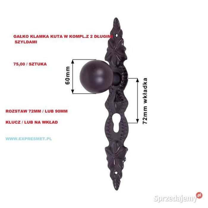GAŁKO KLAMKA KUTA z długim szyldem Piękna Klamka Retro