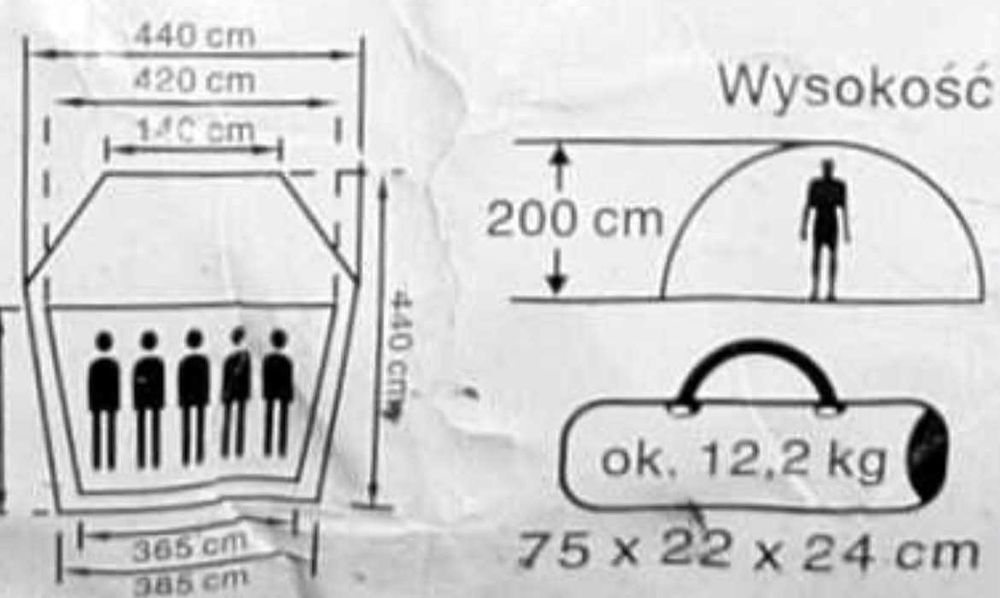 Składany Namiot 5 dorosłe osoby 4,40x 4,40m DAKAR 5