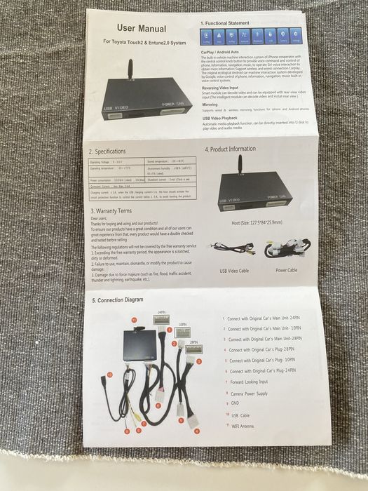 Módulo Wireless Apple CarPlay + Android Auto Toyota Touch2 / Entune 2.0 — NOVO, kit completo