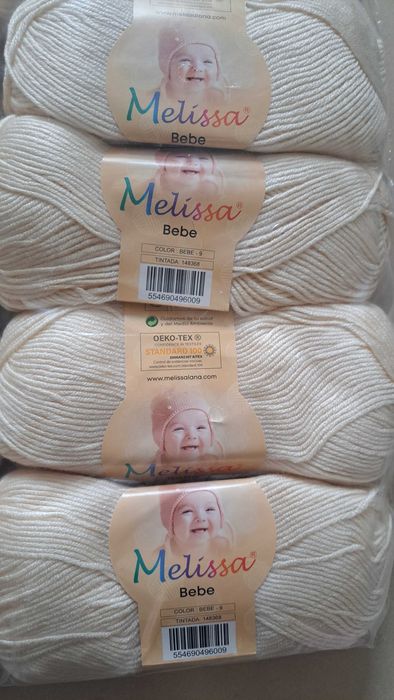 Lote de 20 novelos de Lã - Creme - 100% acrílico - Novo - Melissa Bebe