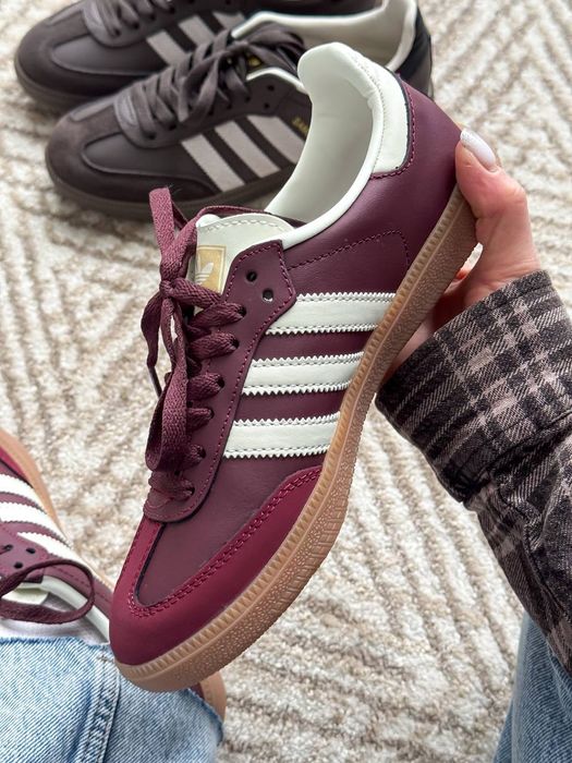 Adidas Samba OG Maroon жіночі кросівки адідас самба бордові шкіряні