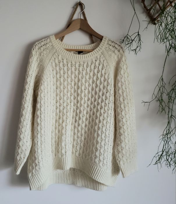 Kremowy sweter H&M oversize M warkocze jak moher