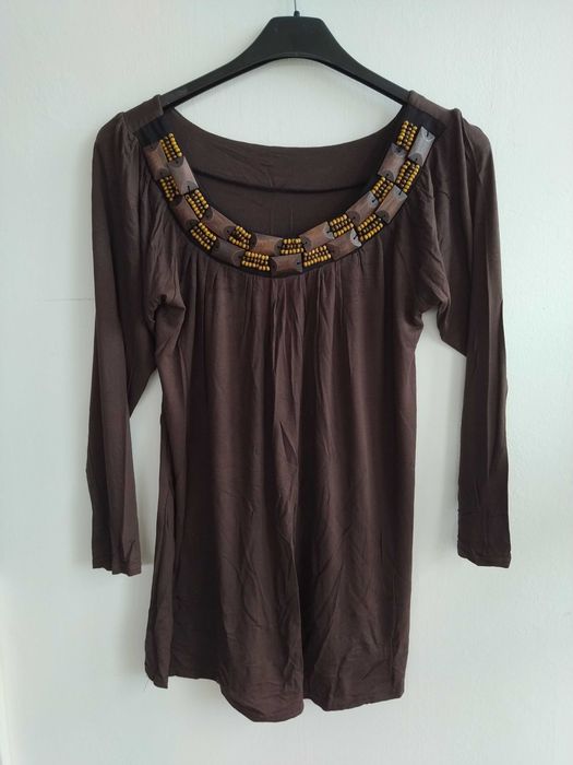 Túnica / Camisola castanha estilo étnico - Tamanho L