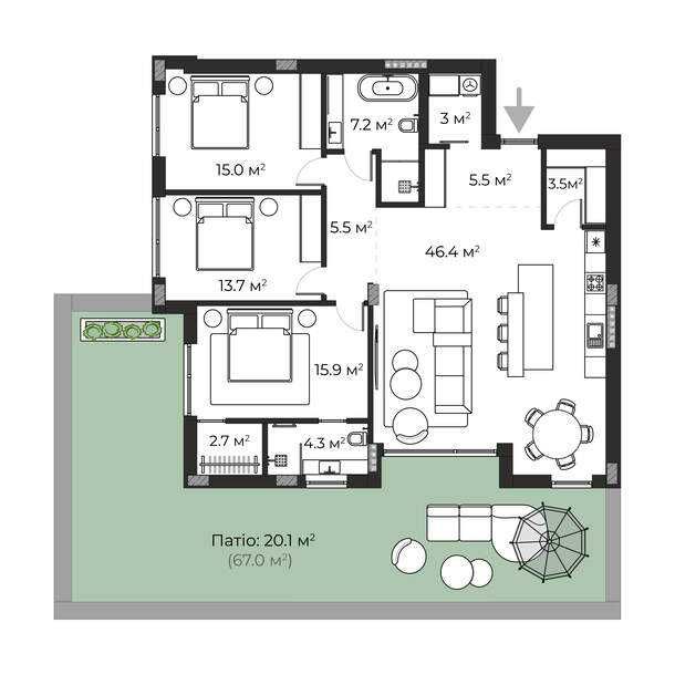3-комнатная квартира по адресу ул. Антонова (площадь 142,8 м²) - Atlanta.ua - фото 6