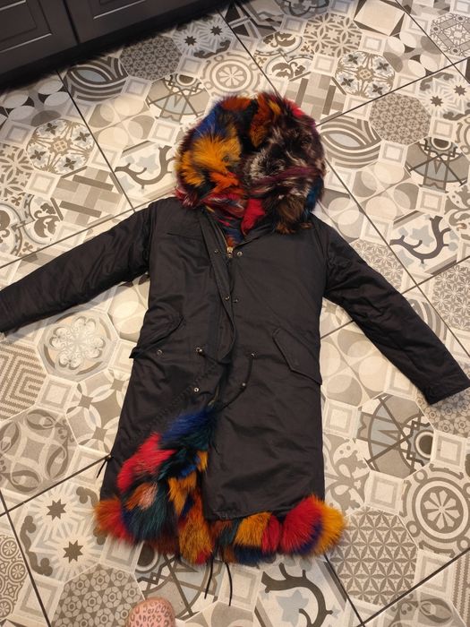 Parka lis farbowany unikat kurtka