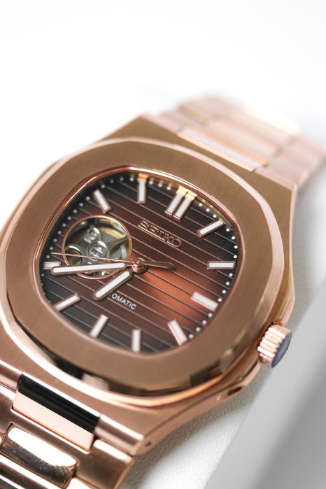 Zegarek Custom Mod Nautilus Open Heart Rose Gold Seiko Mod