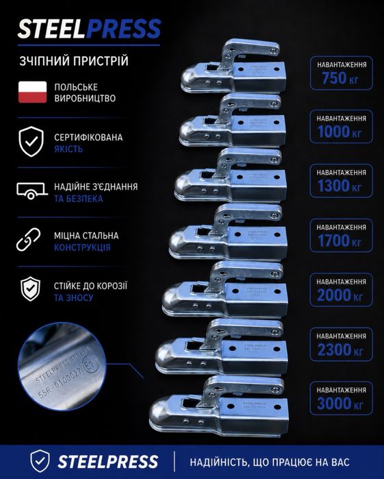 Сцепное устройство STEELPRESS. Зчіпний пристрій . Сцепная головка на легковой прицеп.