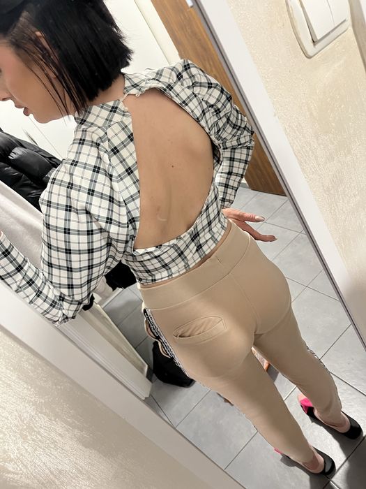 Asos elegancka bluzka w kratkę krata kratka wycięte plecy odkryte