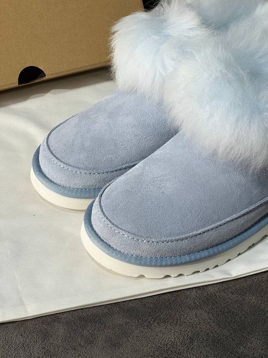 Жіноче Взуття / Зимове Ugg біле хутро блакитний замш