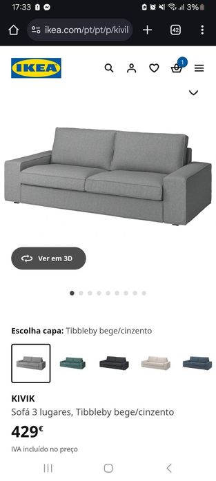 Sofá Kivik 3 lugares com capa Tibbleby bege/cinzento