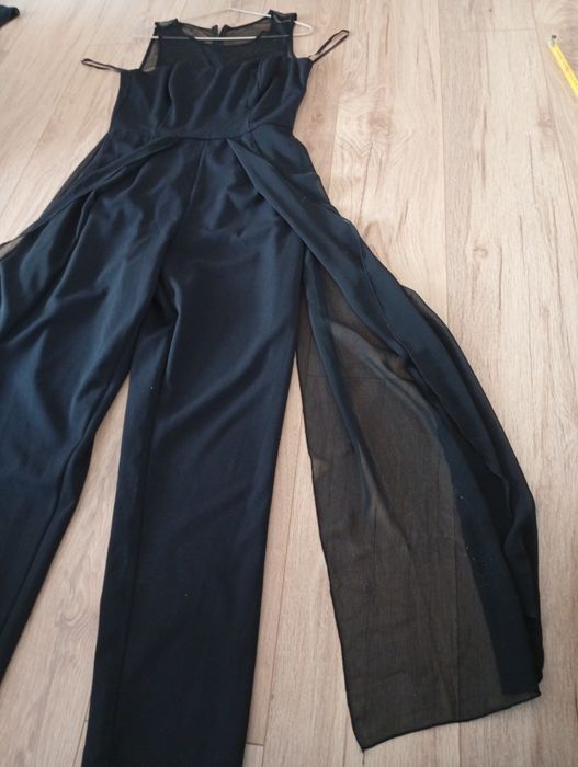 Elegancki efektowny kombinezon wesele impreza koronkowy siateczka czar