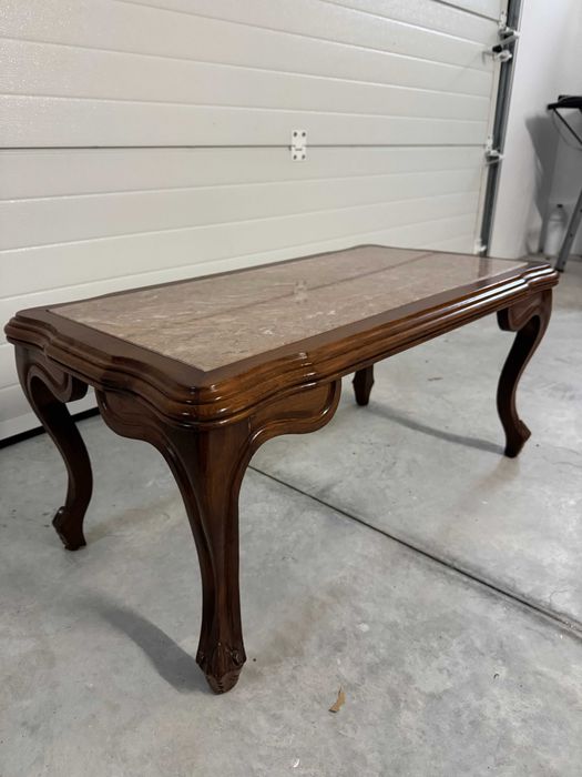 Mesa de centro Vintage de madeira com mármore